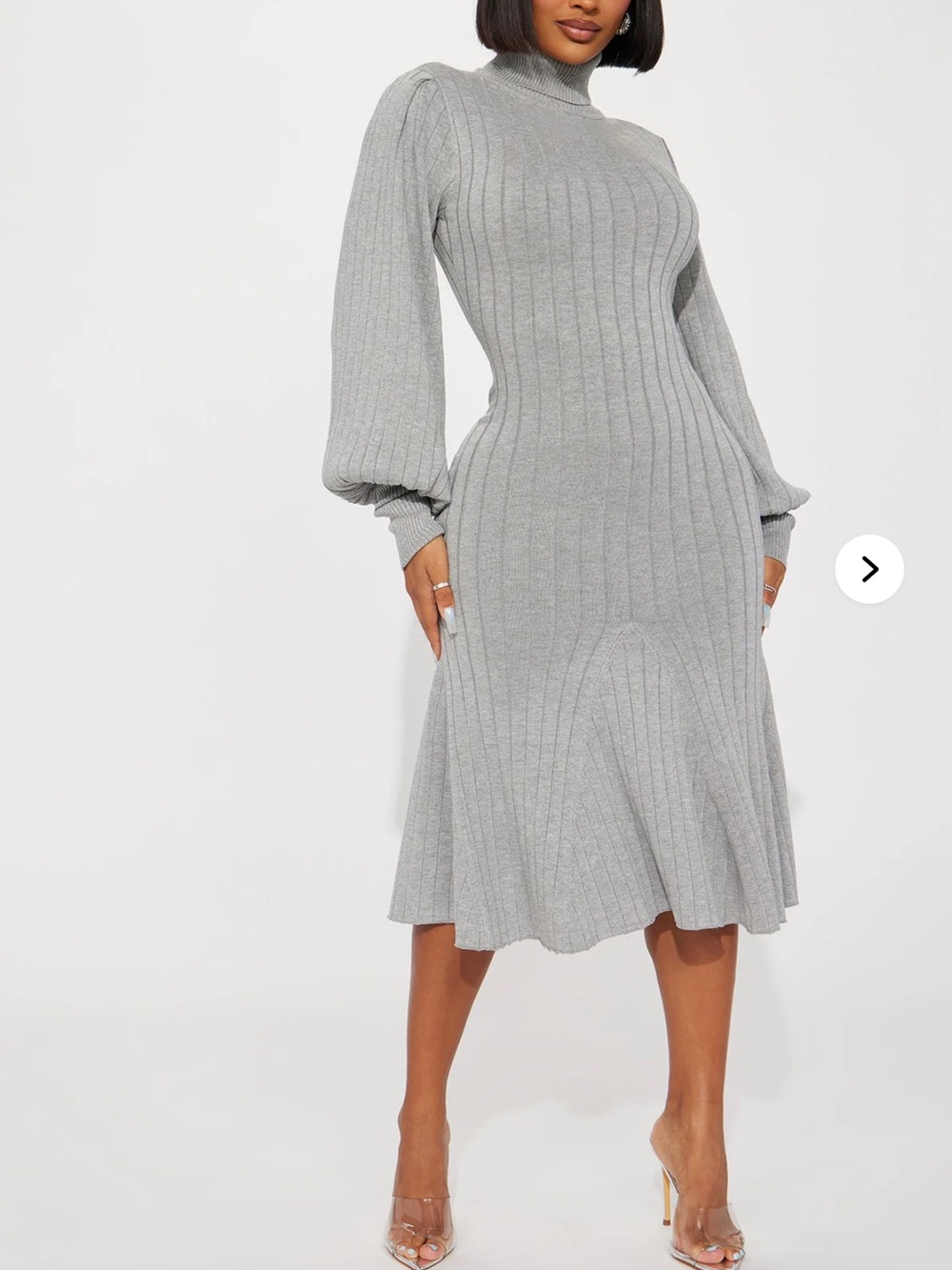 Fashion Nova Long Sleeve Ribbed Turtleneck Midi Dress in Gray